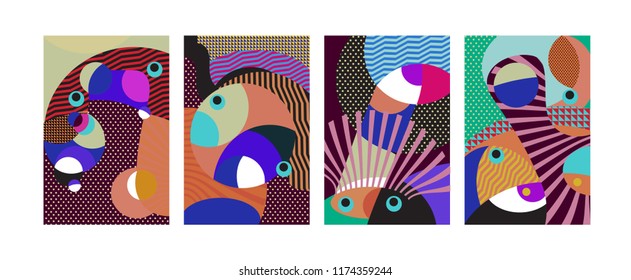 Vector Abstract Colorful Geometric and Curvy pattern background illustration. Set of Abstract Tribal Ethnic background for Cover, Poster, and print in Eps 10.

