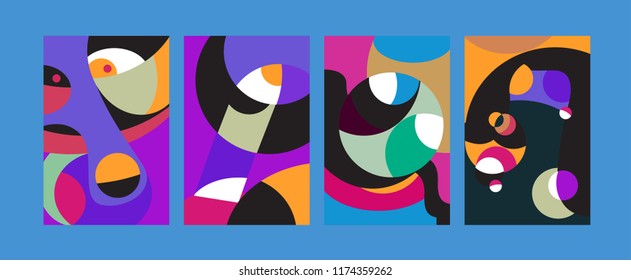 Vector Abstract Colorful Geometric and Curvy pattern background illustration. Set of Abstract Tribal Ethnic background for Cover, Poster, and print in Eps 10.
