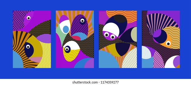 Vector Abstract Colorful Geometric and Curvy pattern background illustration. Set of Abstract Tribal Ethnic background for Cover, Poster, and print in Eps 10.
