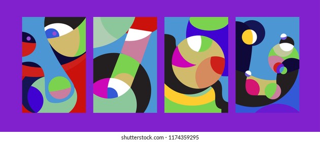 Vector Abstract Colorful Geometric and Curvy pattern background illustration. Set of Abstract Tribal Ethnic background for Cover, Poster, and print in Eps 10.
