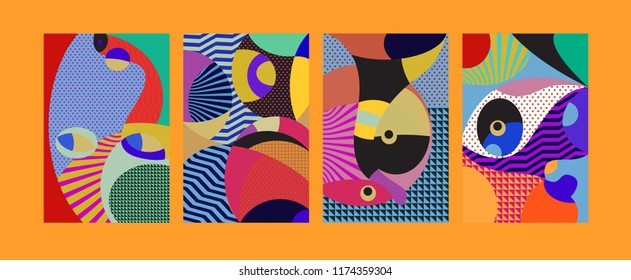 Vector Abstract Colorful Geometric and Curvy pattern background illustration. Set of Abstract Tribal Ethnic background for Cover, Poster, and print in Eps 10.
