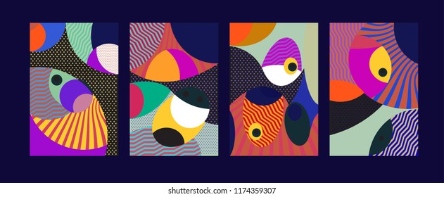 Vector Abstract Colorful Geometric and Curvy pattern background illustration. Set of Abstract Tribal Ethnic background for Cover, Poster, and print in Eps 10.
