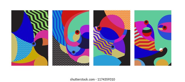 Vector Abstract Colorful Geometric and Curvy pattern background illustration. Set of Abstract Tribal Ethnic background for Cover, Poster, and print in Eps 10.
