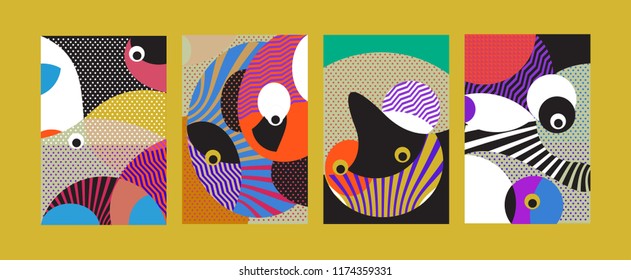 Vector Abstract Colorful Geometric and Curvy pattern background illustration. Set of Abstract Tribal Ethnic background for Cover, Poster, and print in Eps 10.
