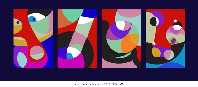 Vector Abstract Colorful Geometric and Curvy pattern background illustration. Set of Abstract Tribal Ethnic background for Cover, Poster, and print in Eps 10.
