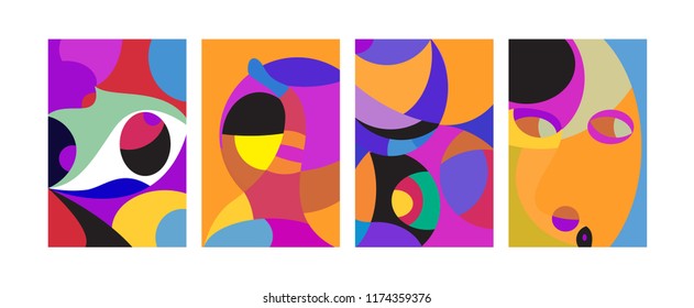 Vector Abstract Colorful Geometric and Curvy pattern background illustration. Set of Abstract Tribal Ethnic background for Cover, Poster, and print in Eps 10.
