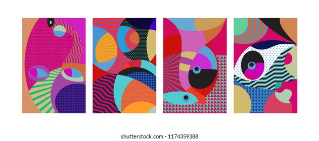 Vector Abstract Colorful Geometric and Curvy pattern background illustration. Set of Abstract Tribal Ethnic background for Cover, Poster, and print in Eps 10.
