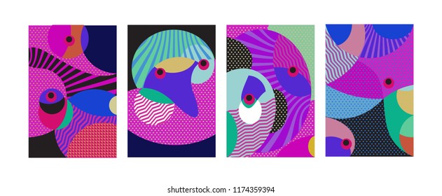 Vector Abstract Colorful Geometric and Curvy pattern background illustration. Set of Abstract Tribal Ethnic background for Cover, Poster, and print in Eps 10.
