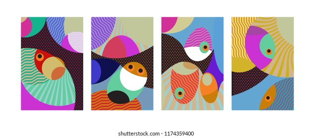 Vector Abstract Colorful Geometric and Curvy pattern background illustration. Set of Abstract Tribal Ethnic background for Cover, Poster, and print in Eps 10.
