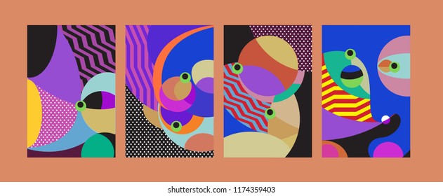 Vector Abstract Colorful Geometric and Curvy pattern background illustration. Set of Abstract Tribal Ethnic background for Cover, Poster, and print in Eps 10.
