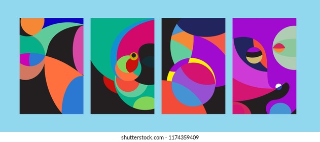 Vector Abstract Colorful Geometric and Curvy pattern background illustration. Set of Abstract Tribal Ethnic background for Cover, Poster, and print in Eps 10.
