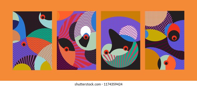 Vector Abstract Colorful Geometric and Curvy pattern background illustration. Set of Abstract Tribal Ethnic background for Cover, Poster, and print in Eps 10.
