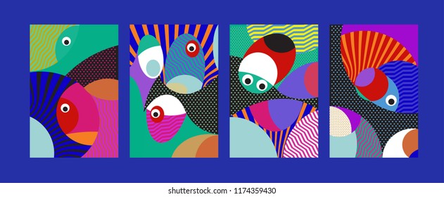 Vector Abstract Colorful Geometric and Curvy pattern background illustration. Set of Abstract Tribal Ethnic background for Cover, Poster, and print in Eps 10.
