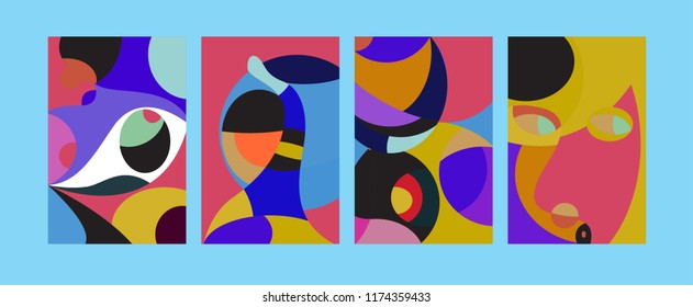 Vector Abstract Colorful Geometric and Curvy pattern background illustration. Set of Abstract Tribal Ethnic background for Cover, Poster, and print in Eps 10.
