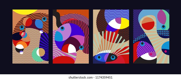 Vector Abstract Colorful Geometric and Curvy pattern background illustration. Set of Abstract Tribal Ethnic background for Cover, Poster, and print in Eps 10.
