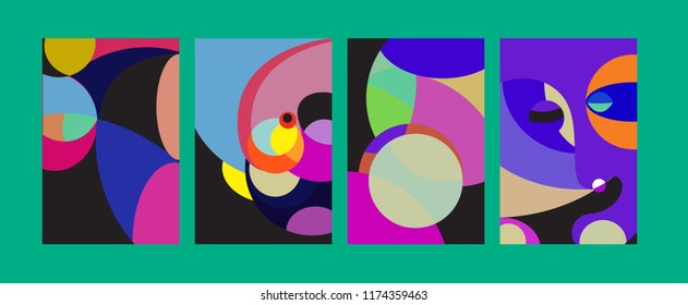 Vector Abstract Colorful Geometric and Curvy pattern background illustration. Set of Abstract Tribal Ethnic background for Cover, Poster, and print in Eps 10.
