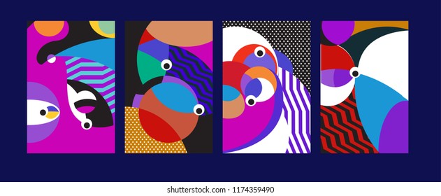 Vector Abstract Colorful Geometric and Curvy pattern background illustration. Set of Abstract Tribal Ethnic background for Cover, Poster, and print in Eps 10.
