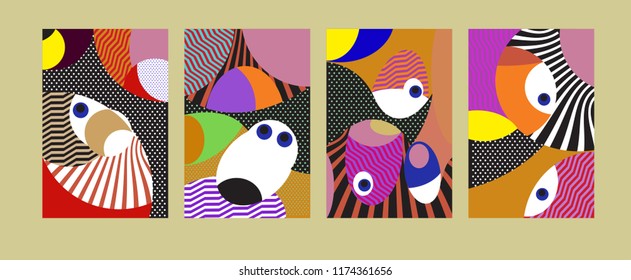 Vector Abstract Colorful Geometric and Curvy pattern background illustration. Set of Abstract Tribal Ethnic background for Cover, Poster, and print in Eps 10.