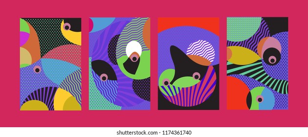 Vector Abstract Colorful Geometric and Curvy pattern background illustration. Set of Abstract Tribal Ethnic background for Cover, Poster, and print in Eps 10.