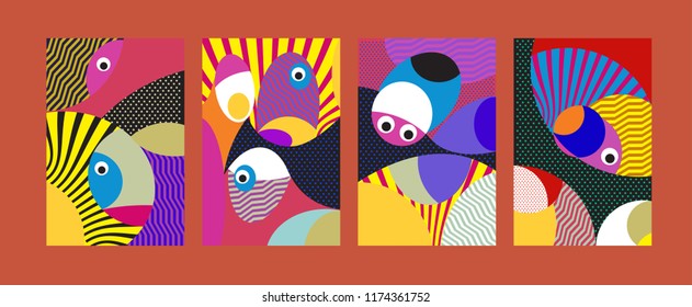 Vector Abstract Colorful Geometric and Curvy pattern background illustration. Set of Abstract Tribal Ethnic background for Cover, Poster, and print in Eps 10.