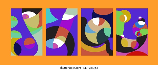 Vector Abstract Colorful Geometric and Curvy pattern background illustration. Set of Abstract Tribal Ethnic background for Cover, Poster, and print in Eps 10.