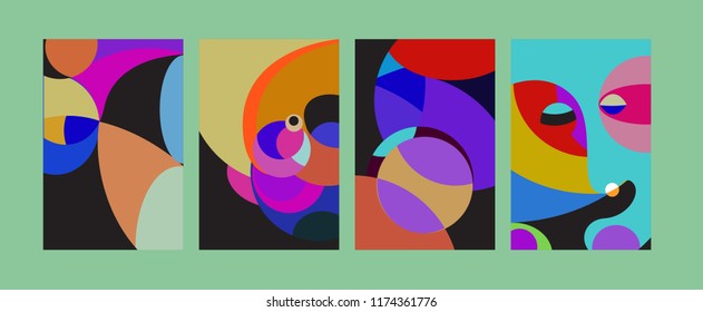 Vector Abstract Colorful Geometric and Curvy pattern background illustration. Set of Abstract Tribal Ethnic background for Cover, Poster, and print in Eps 10.