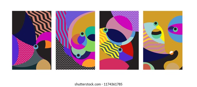 Vector Abstract Colorful Geometric and Curvy pattern background illustration. Set of Abstract Tribal Ethnic background for Cover, Poster, and print in Eps 10.