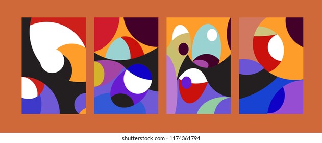 Vector Abstract Colorful Geometric and Curvy pattern background illustration. Set of Abstract Tribal Ethnic background for Cover, Poster, and print in Eps 10.