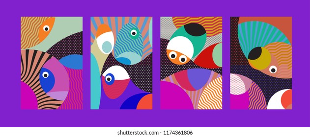 Vector Abstract Colorful Geometric and Curvy pattern background illustration. Set of Abstract Tribal Ethnic background for Cover, Poster, and print in Eps 10.