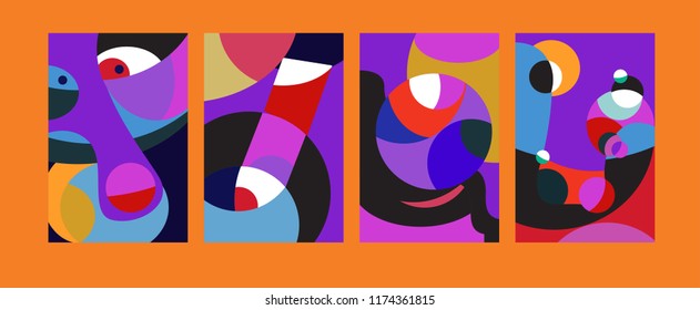 Vector Abstract Colorful Geometric and Curvy pattern background illustration. Set of Abstract Tribal Ethnic background for Cover, Poster, and print in Eps 10.