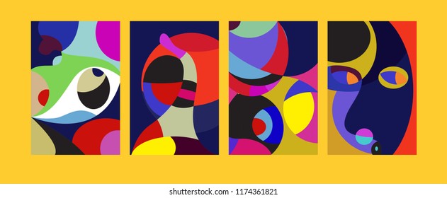 Vector Abstract Colorful Geometric and Curvy pattern background illustration. Set of Abstract Tribal Ethnic background for Cover, Poster, and print in Eps 10.