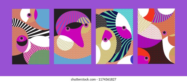 Vector Abstract Colorful Geometric and Curvy pattern background illustration. Set of Abstract Tribal Ethnic background for Cover, Poster, and print in Eps 10.