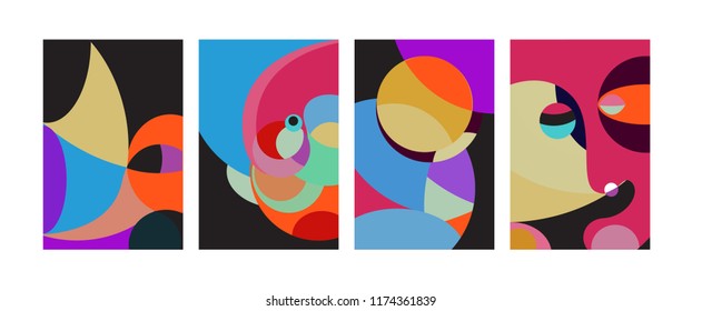 Vector Abstract Colorful Geometric and Curvy pattern background illustration. Set of Abstract Tribal Ethnic background for Cover, Poster, and print in Eps 10.