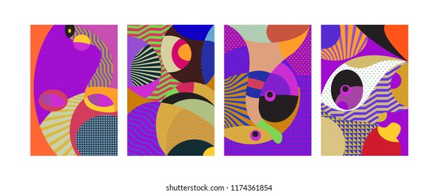 Vector Abstract Colorful Geometric and Curvy pattern background illustration. Set of Abstract Tribal Ethnic background for Cover, Poster, and print in Eps 10.
