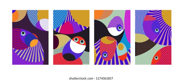 Vector Abstract Colorful Geometric and Curvy pattern background illustration. Set of Abstract Tribal Ethnic background for Cover, Poster, and print in Eps 10.