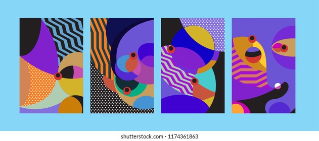 Vector Abstract Colorful Geometric and Curvy pattern background illustration. Set of Abstract Tribal Ethnic background for Cover, Poster, and print in Eps 10.