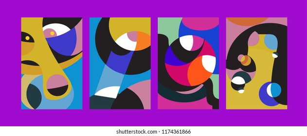 Vector Abstract Colorful Geometric and Curvy pattern background illustration. Set of Abstract Tribal Ethnic background for Cover, Poster, and print in Eps 10.