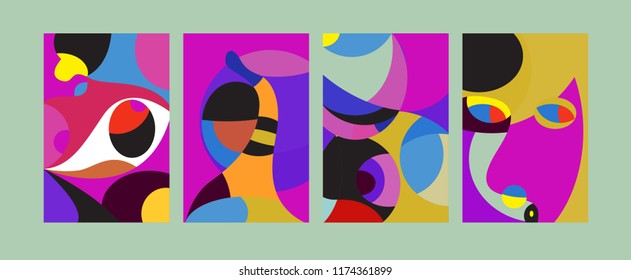 Vector Abstract Colorful Geometric and Curvy pattern background illustration. Set of Abstract Tribal Ethnic background for Cover, Poster, and print in Eps 10.