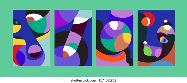 Vector Abstract Colorful Geometric and Curvy pattern background illustration. Set of Abstract Tribal Ethnic background for Cover, Poster, and print in Eps 10.