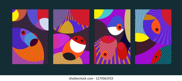 Vector Abstract Colorful Geometric and Curvy pattern background illustration. Set of Abstract Tribal Ethnic background for Cover, Poster, and print in Eps 10.