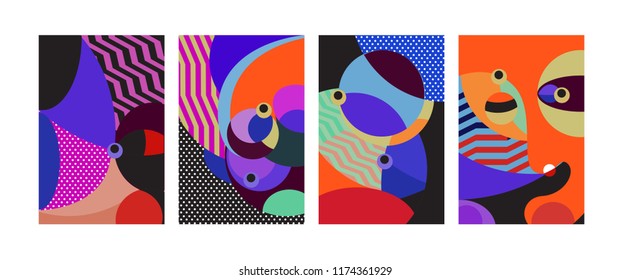 Vector Abstract Colorful Geometric and Curvy pattern background illustration. Set of Abstract Tribal Ethnic background for Cover, Poster, and print in Eps 10.