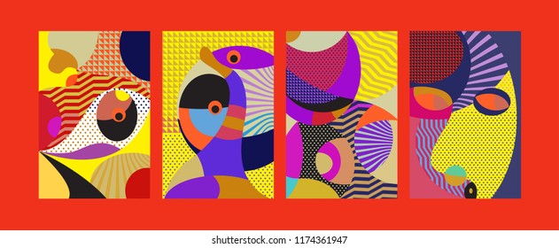 Vector Abstract Colorful Geometric and Curvy pattern background illustration. Set of Abstract Tribal Ethnic background for Cover, Poster, and print in Eps 10.