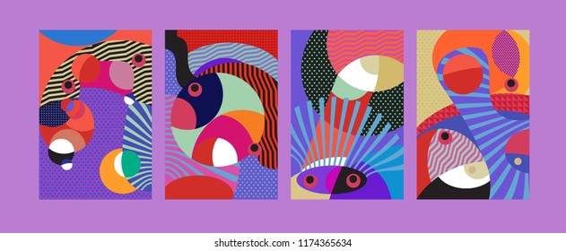 Vector Abstract Colorful Geometric and Curvy pattern background illustration. Set of Abstract Tribal Ethnic background for Cover, Poster, and print in Eps 10.

