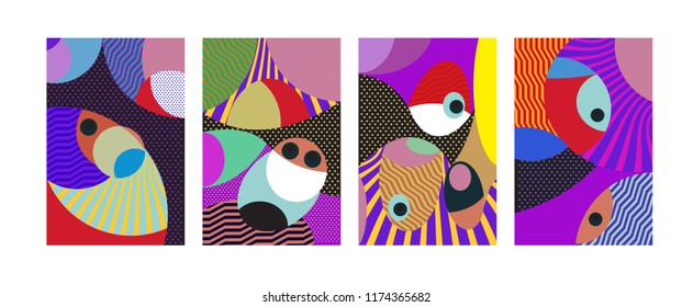 Vector Abstract Colorful Geometric and Curvy pattern background illustration. Set of Abstract Tribal Ethnic background for Cover, Poster, and print in Eps 10.
