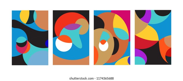 Vector Abstract Colorful Geometric and Curvy pattern background illustration. Set of Abstract Tribal Ethnic background for Cover, Poster, and print in Eps 10.
