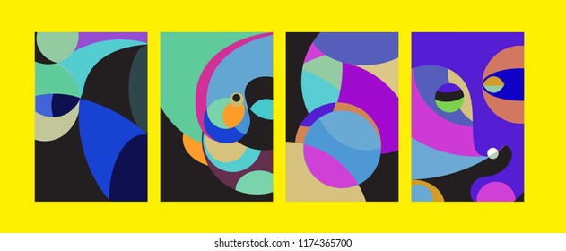 Vector Abstract Colorful Geometric and Curvy pattern background illustration. Set of Abstract Tribal Ethnic background for Cover, Poster, and print in Eps 10.
