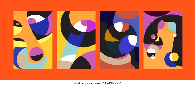 Vector Abstract Colorful Geometric and Curvy pattern background illustration. Set of Abstract Tribal Ethnic background for Cover, Poster, and print in Eps 10.
