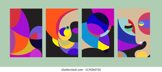 Vector Abstract Colorful Geometric and Curvy pattern background illustration. Set of Abstract Tribal Ethnic background for Cover, Poster, and print in Eps 10.
