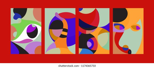 Vector Abstract Colorful Geometric and Curvy pattern background illustration. Set of Abstract Tribal Ethnic background for Cover, Poster, and print in Eps 10.
