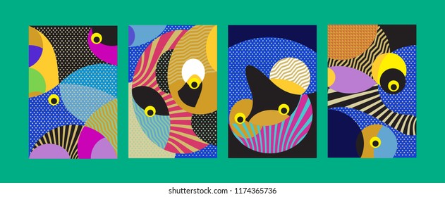 Vector Abstract Colorful Geometric and Curvy pattern background illustration. Set of Abstract Tribal Ethnic background for Cover, Poster, and print in Eps 10.
